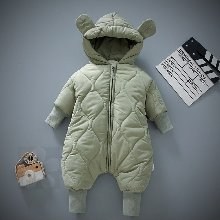 LONG SLEEVE HOODED BABY ROMPER - Happy Coo LONG SLEEVE HOODED BABY ROMPER - Happy Coo