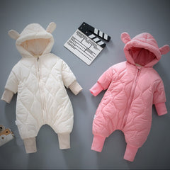 LONG SLEEVE HOODED BABY ROMPER - Happy Coo LONG SLEEVE HOODED BABY ROMPER - Happy Coo