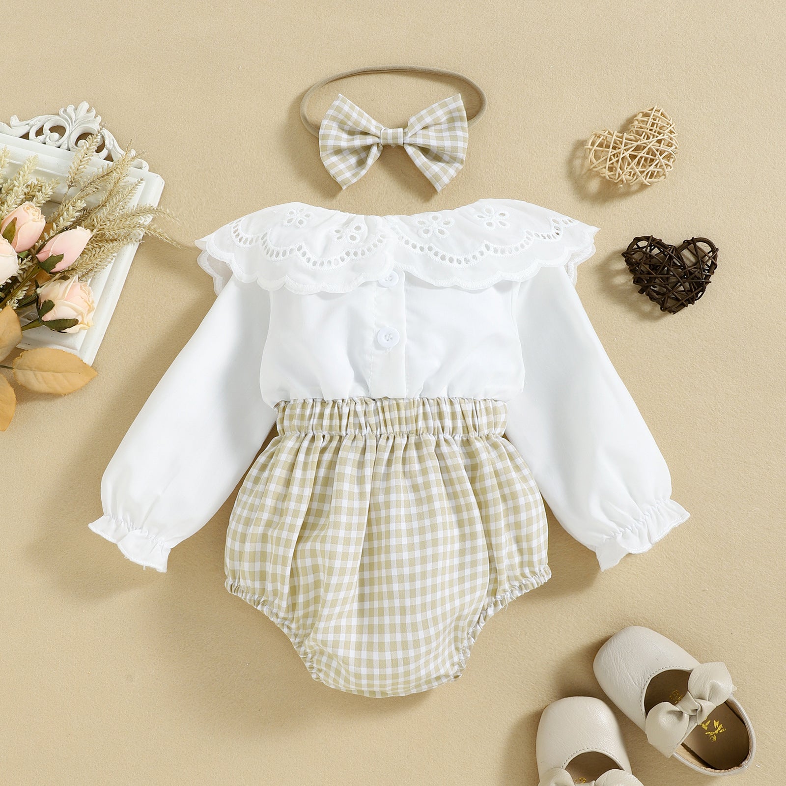Lace Doll Neck Long Sleeve Romper for Baby Girl - Happy Coo Lace Doll Neck Long Sleeve Romper for Baby Girl - Happy Coo