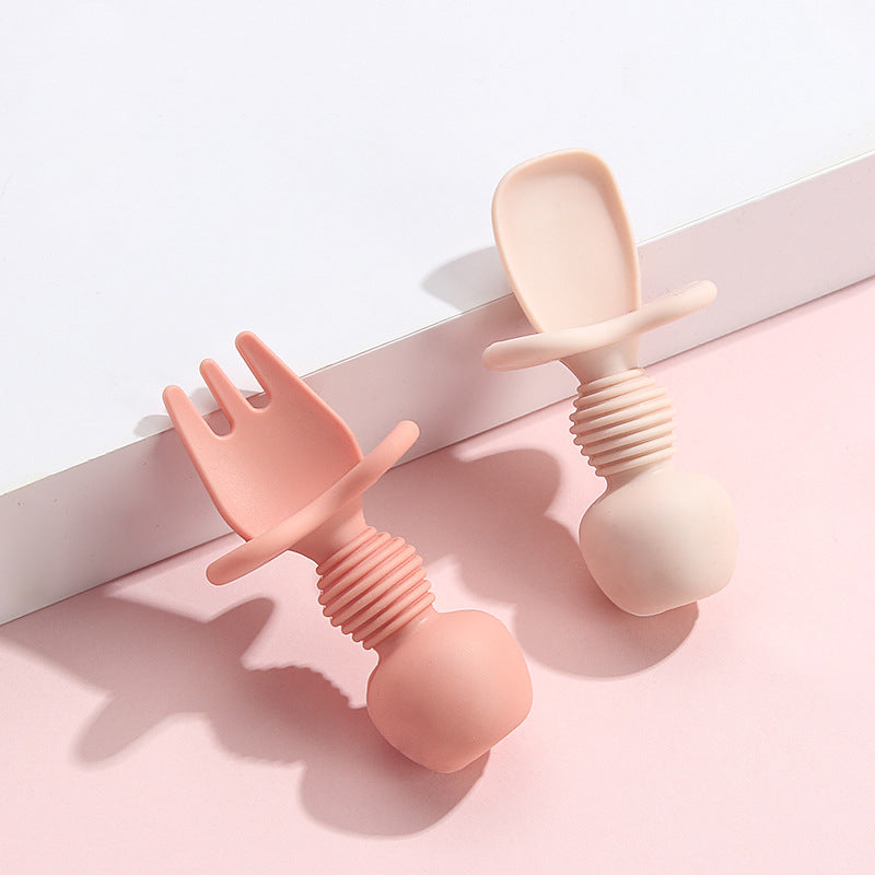 Baby Silicone Fork Spoon With Short Handle - Happy Coo