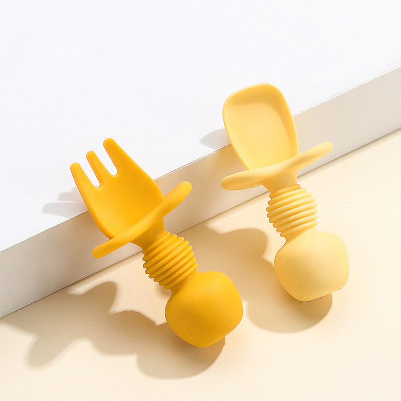 Baby Silicone Fork Spoon With Short Handle - Happy Coo