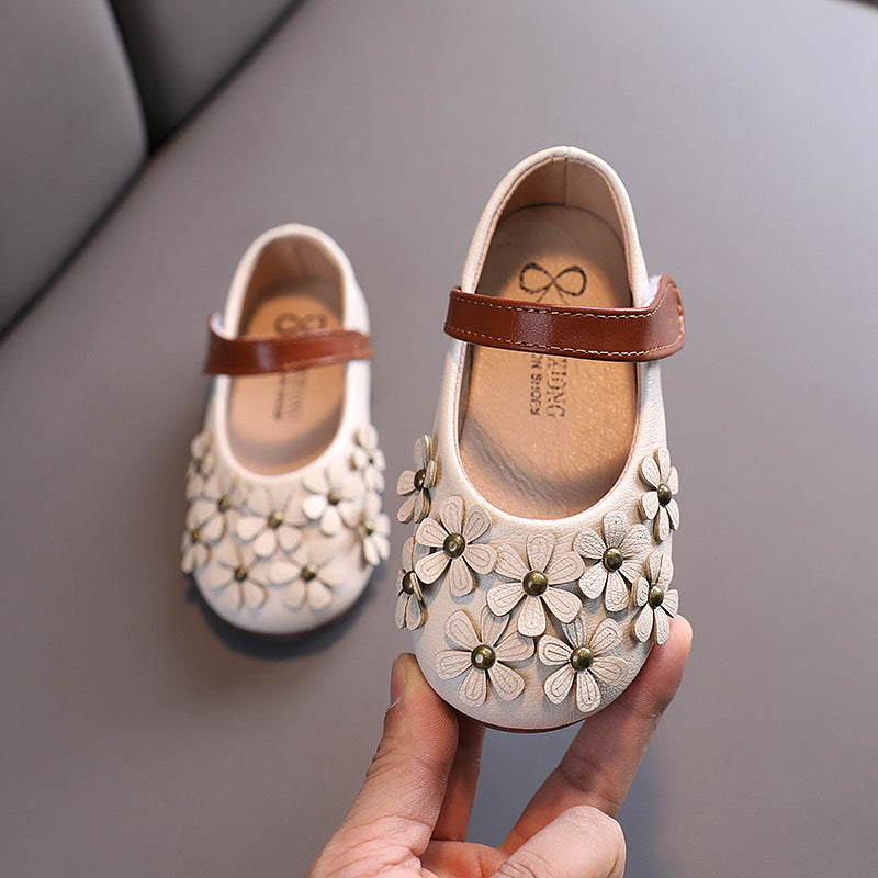 Girls' Flower Non-Slip Leather Shoes - Happy Coo