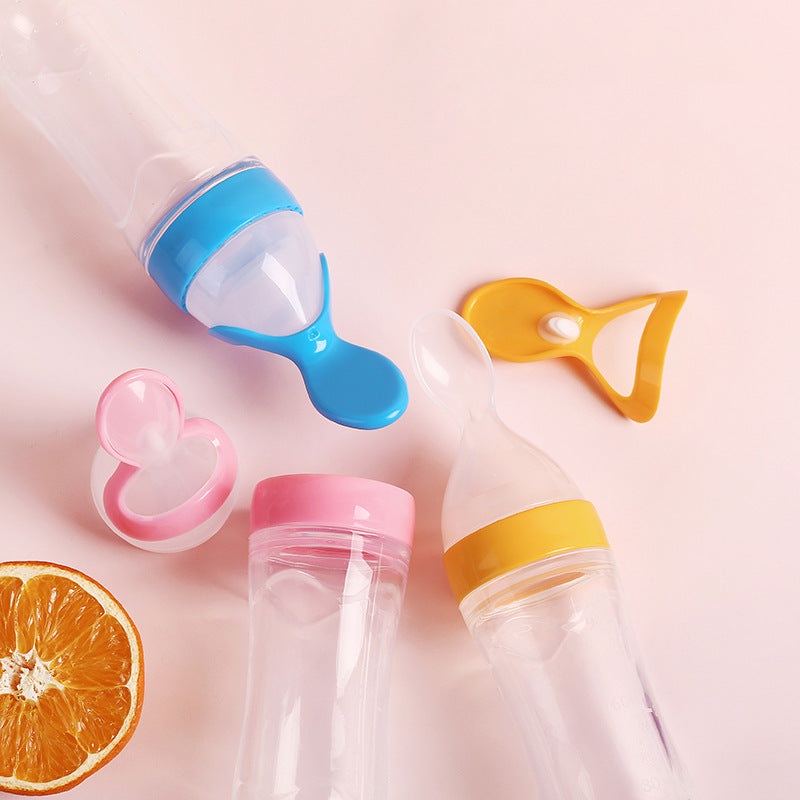 Silicone Feeding Bottle with Spoon for Baby - Happy Coo