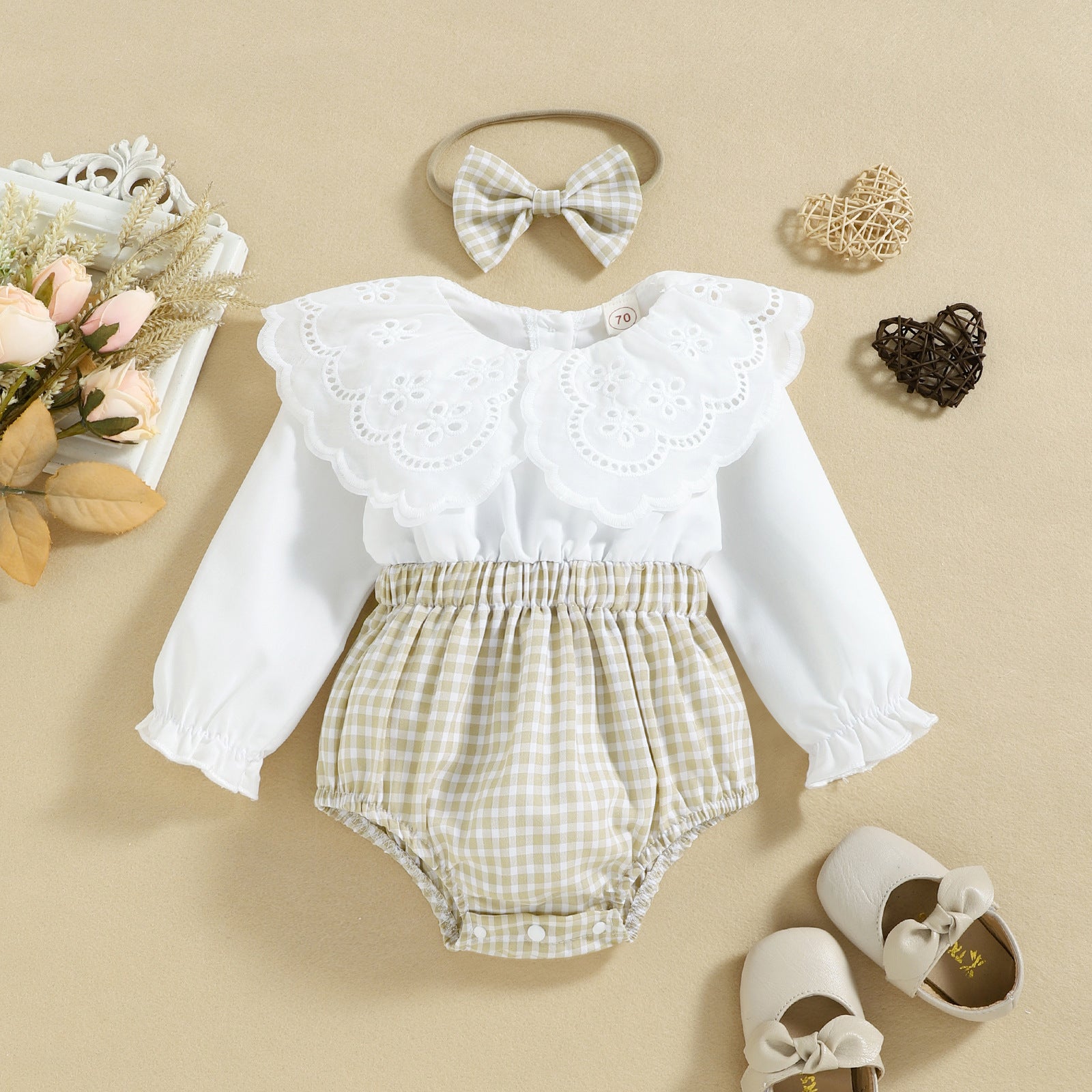 Lace Doll Neck Long Sleeve Romper for Baby Girl - Happy Coo